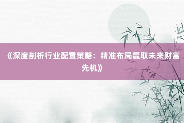 《深度剖析行业配置策略:精准布局赢取未来财富先机》