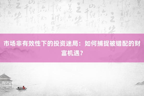 市场非有效性下的投资迷局:如何捕捉被错配的财富机遇?