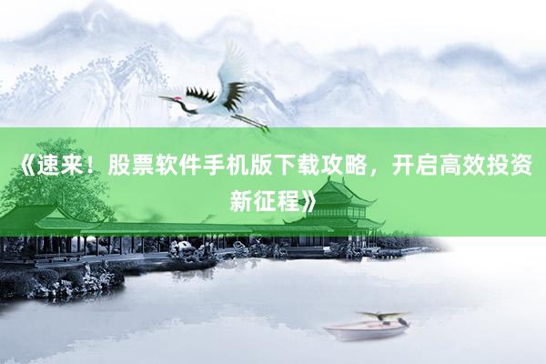 《速来!股票软件手机版下载攻略,开启高效投资新征程》
