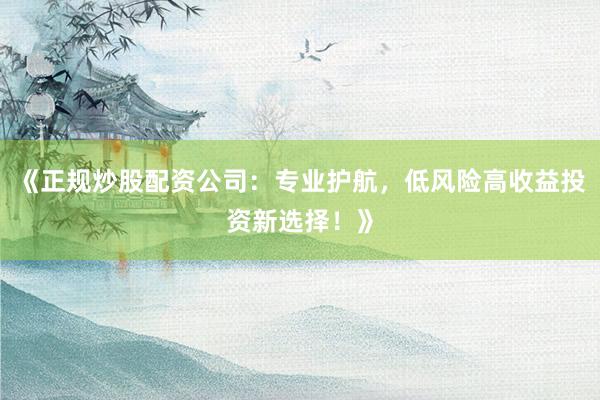 《正规炒股配资公司：专业护航，低风险高收益投资新选择！》
